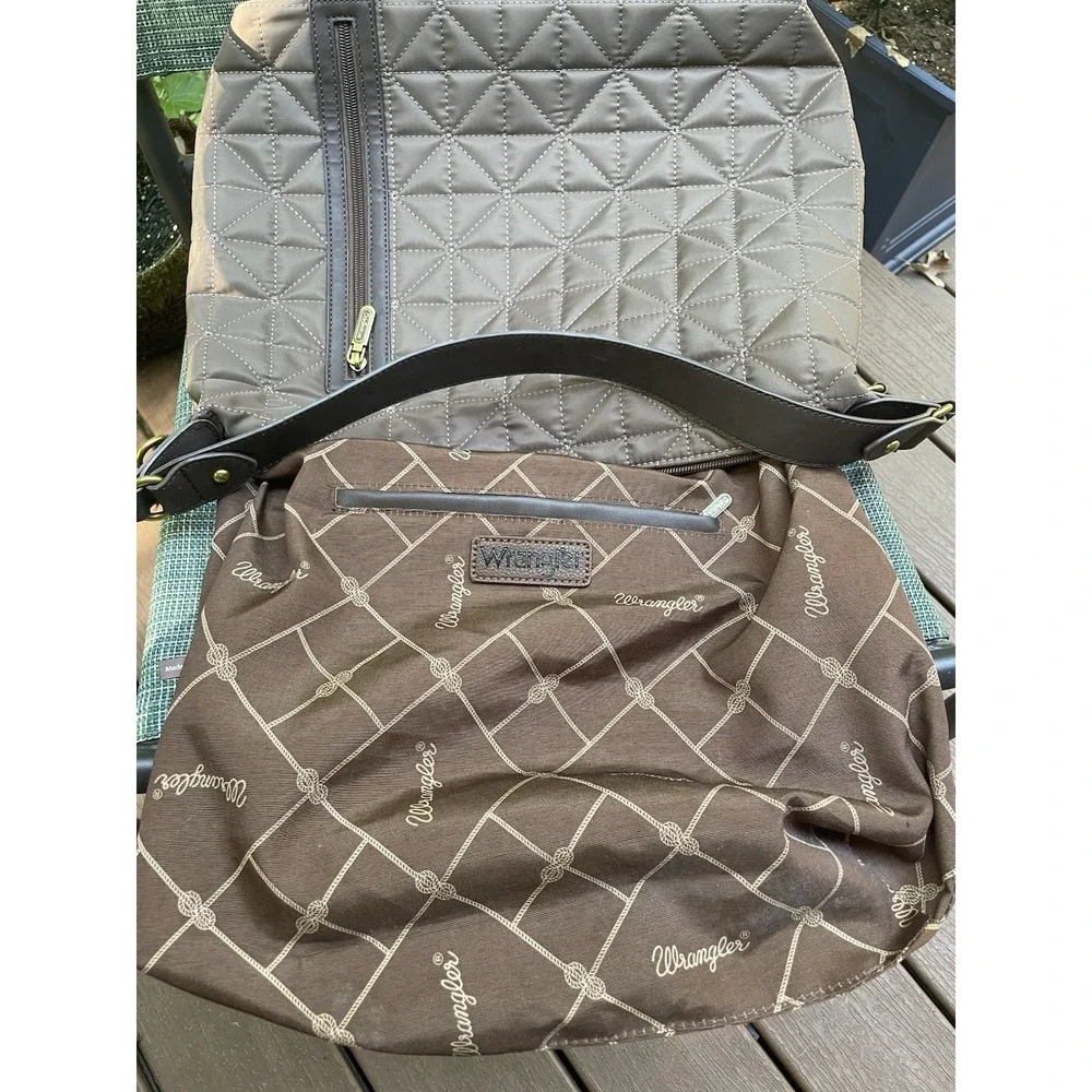 Wrangler Quilted Hobo/Crossbody Bag Brown With Vegan Leather Accents And Strap